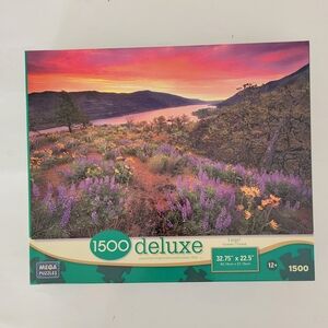 1500-Piece Deluxe Scenic Wildflower Puzzle - Purple & Yellow Sunset